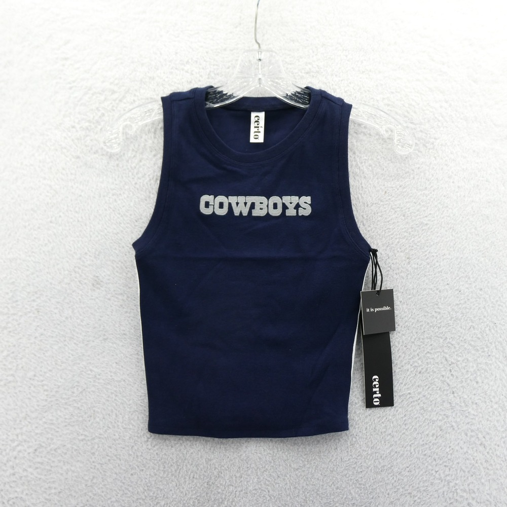 Certo Tank Top Womens Small Dallas Cowboys Navy Blue Striped Side Crop Top